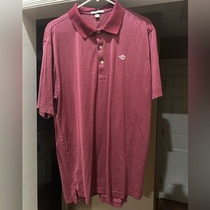 Peter Millar Maroon and White Stripped Cotton Golf Shirt - XL but fits Smaller